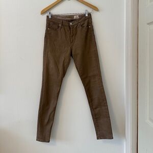 AG Farrah High Rise Skinny Coated Cotton Tan Jeans | Size 27